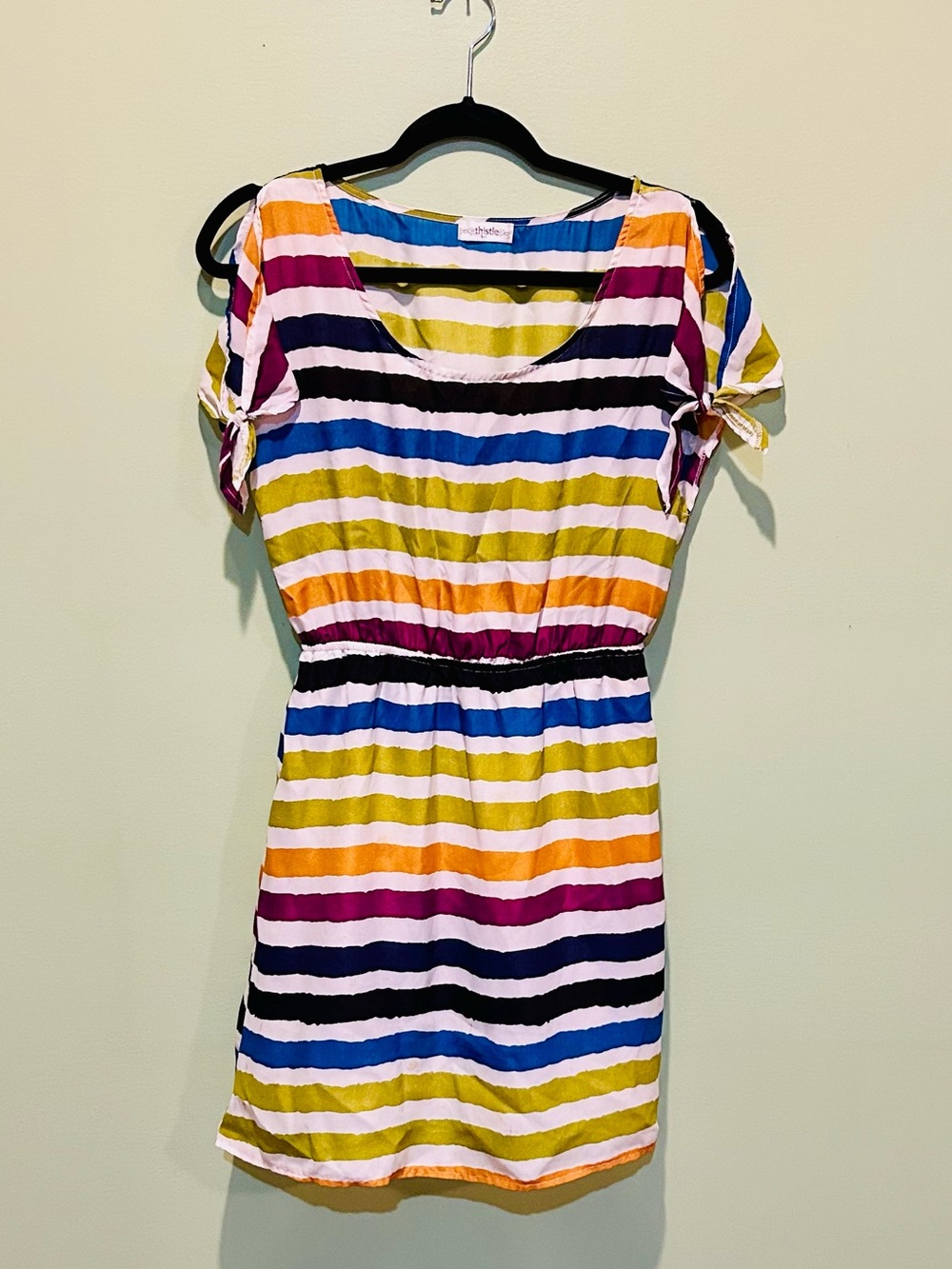 Striped Multi-Color Short Sleeve Dress - Unbranded